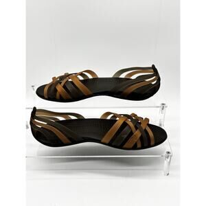 Crocs Isabella Huarache Sandals Women’s Size 8 Jelly Wedge Strappy Brown Gold